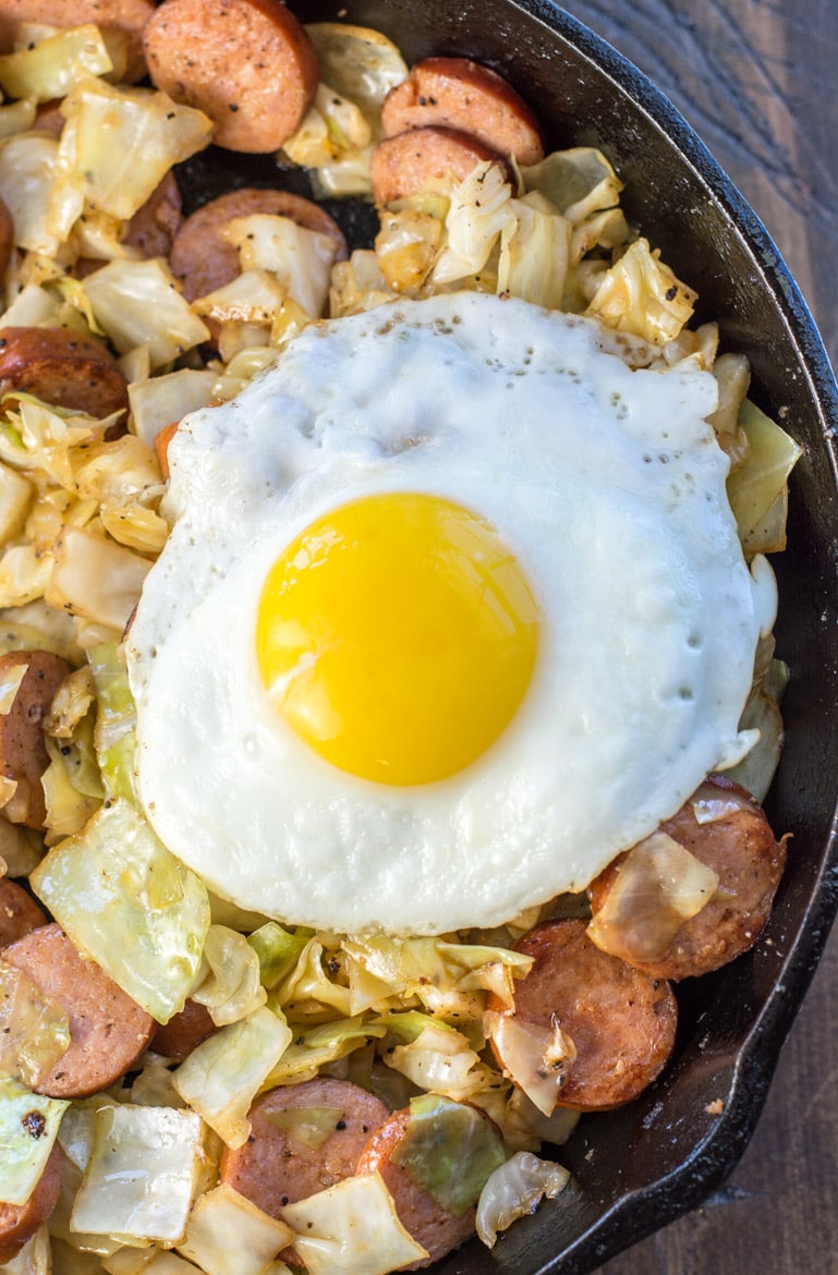 This Keto Sausage and Cabbage Breakfast Hash is an incredibly hearty low carb breakfast! At under 5 net carbs per serving this dish takes similar to a traditional breakfast hash without the carbs!