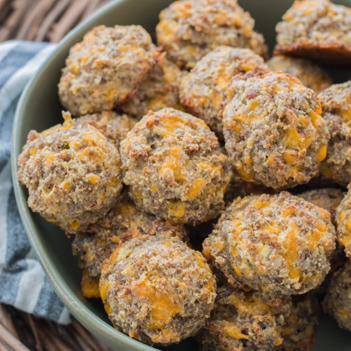 Easy and delicious Cheddar Ranch Keto Sausage Balls are the perfect Keto appetizer! Less than one net carb per ball! #keto #lowcarb