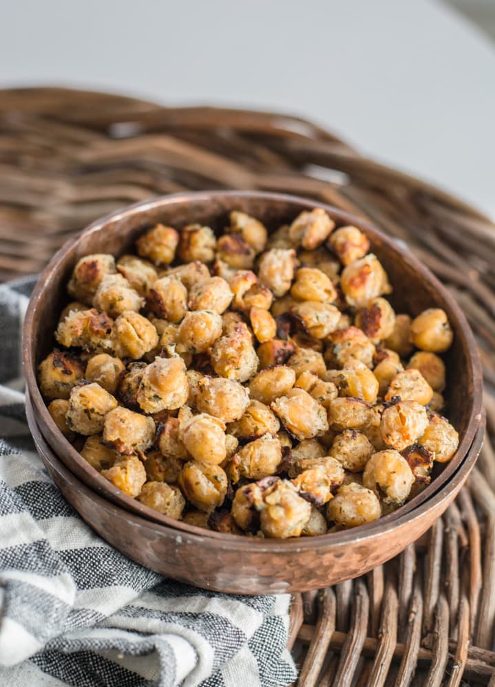 a dish of oven roasted chickpeas 