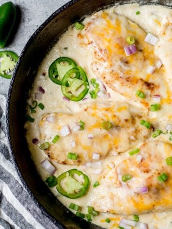 This One Pan Cheesy Jalapeño Chicken is the perfect easy keto dinner with just 5 net carbs! This recipe is perfect for busy nights and easy keto meal prep!