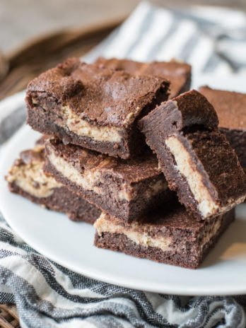 Keto Peanut Butter Cheesecake Brownies are packed with rich, fudgy chocolate and swirled with a rich peanut butter cheesecake layer! All low carb and keto approved!