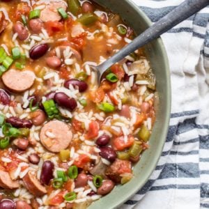 This easy Andouille Sausage with Red Beans and Rice is an easy one pot meal perfect for busy weeknights!  #glutenfree #comfortfood