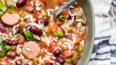 This easy Andouille Sausage with Red Beans and Rice is an easy one pot meal perfect for busy weeknights!  #glutenfree #comfortfood