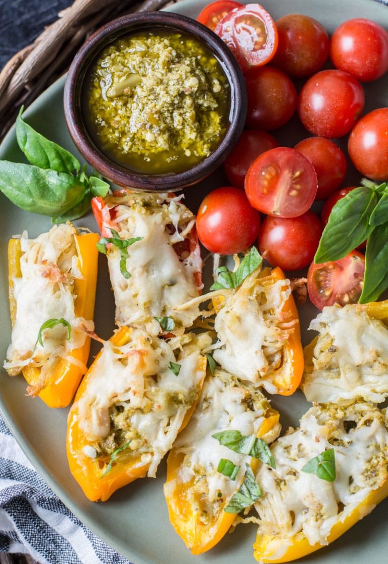 Keto Chicken Pesto Stuffed Sweet Peppers Maebells