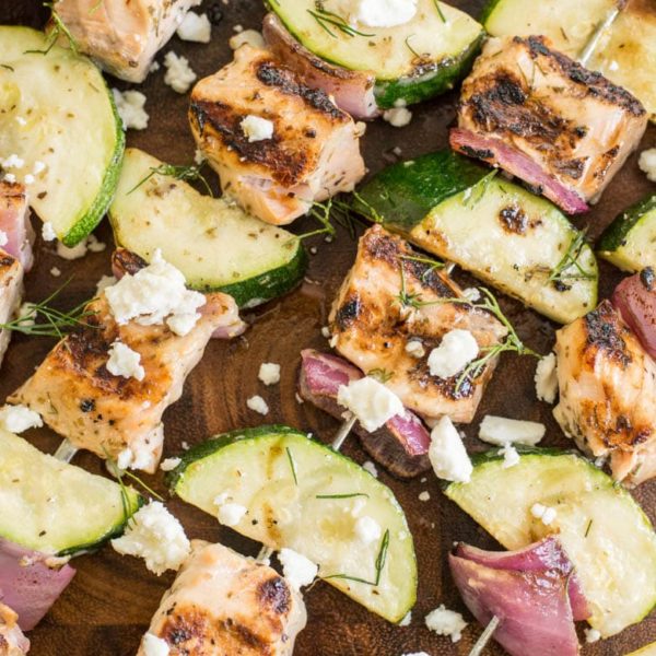 Grilled Salmon Kabobs with Greek Marinade (keto + low carb) Maebells