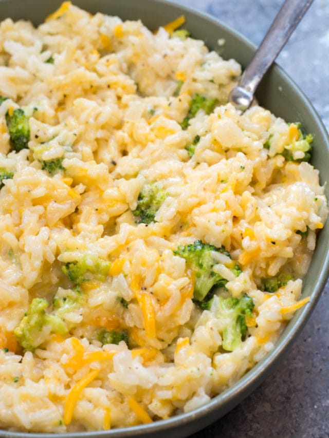 This Cheesy Broccoli Rice Casserole is the perfect one pan side dish that is loaded with tender broccoli and sharp cheddar cheese. This easy gluten-free side is perfect for even your pickiest eaters!