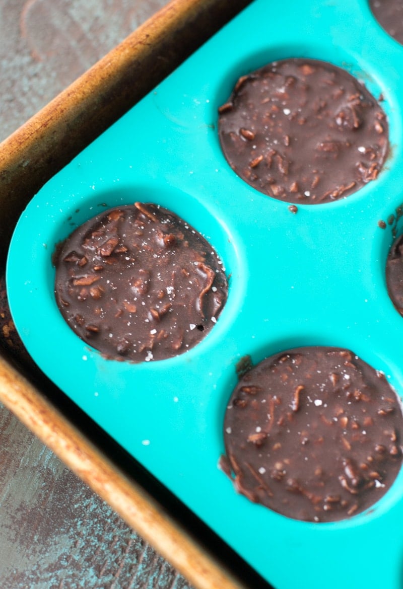 keto no bake cookies in silicone muffin pan