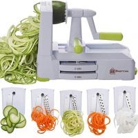 Brieftons 5-Blade Spiralizer (BR-5B-02): Strongest-and-Heaviest Duty Vegetable Spiral Slicer, Best Veggie Pasta Spaghetti Maker for Low Carb/Paleo/Gluten-Free, With Extra Blade Caddy & 4 Recipe Ebooks