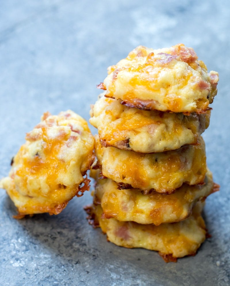 A stack of keto ham and cheese bites. 