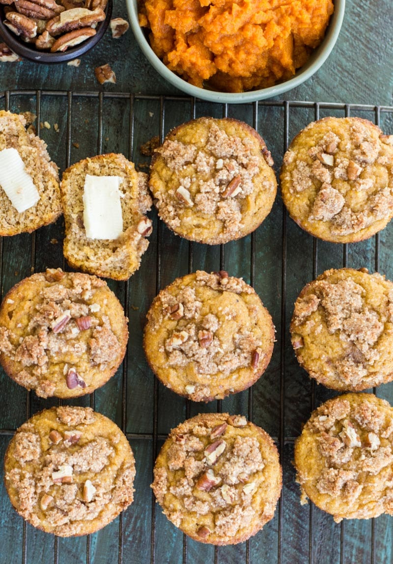 These Keto Pumpkin Muffins are packed with pumpkin spice flavor and topped with a pecan crumble topping! At just 5 net carbs this is a low carb treat you will enjoy all fall long! #keto