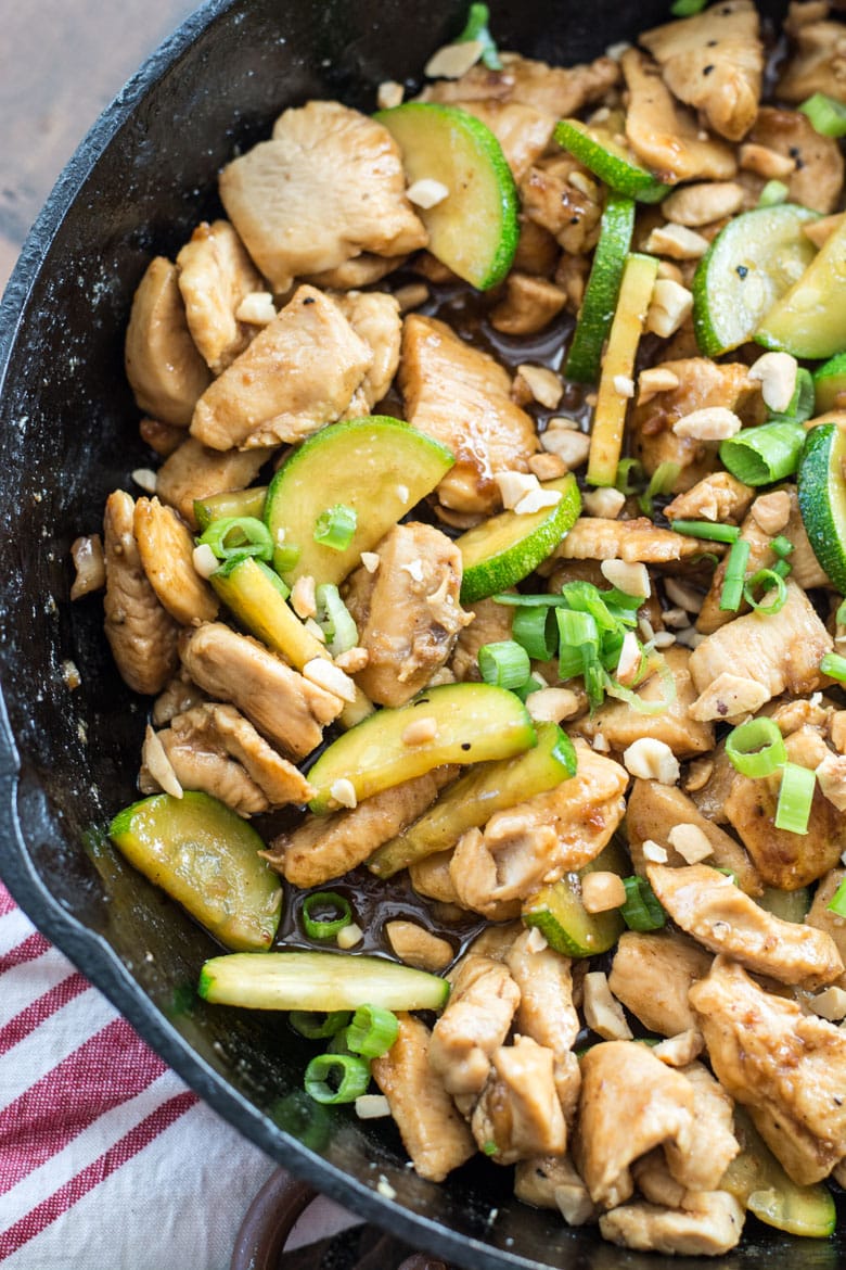 This Sesame Chicken Keto Stir Fry features thinly sliced chicken and zucchini with a rich Asian sauce. At just 2 net carbs per serving and ready in 30 minutes, this is the ultimate easy low carb meal!