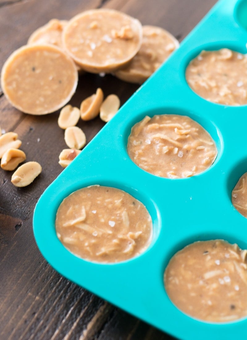 no bake peanut butter cookies in a silicone muffin tin 