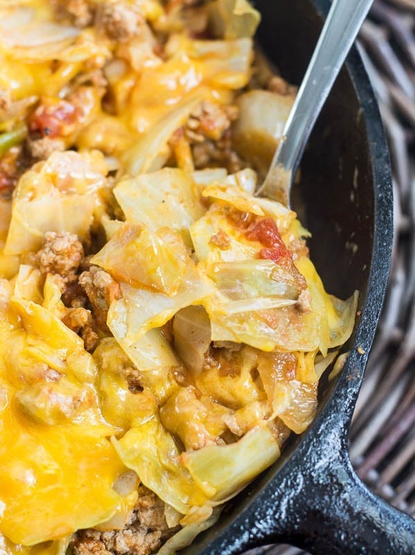 This Low Carb Cheesy Cabbage Casserole is a one pan, easy dinner ready in 30 minutes! The perfect easy keto dinner! 