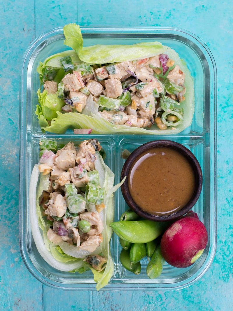 This easy Chopped Thai Chicken Salad is loaded with chopped chicken, crisp vegetables and sweet and spicy peanut sauce! At 3 net carbs per serving this is the perfect easy low carb lunch!