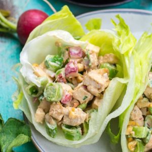 This easy Chopped Thai Chicken Salad is loaded with chopped chicken, crisp vegetables and sweet and spicy peanut sauce! At 3 net carbs per serving this is the perfect easy low carb lunch!