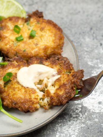These are the best Keto Crab Cakes! They are perfectly tender on the inside and crispy on the outside and have less than one net carb each!