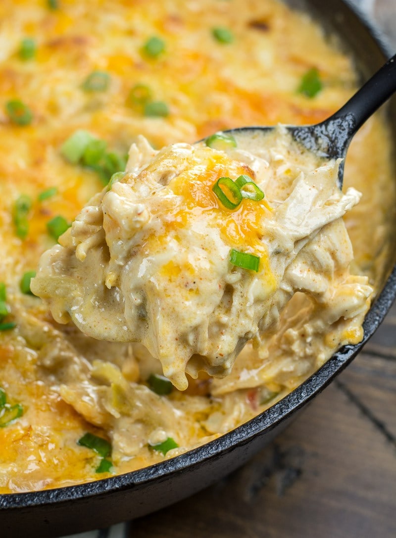 This easy One Pan Keto Green Chili Chicken is the ultimate cheesy low carb casserole! At under 4 net carbs per serving this will be a weekly staple on your keto diet!