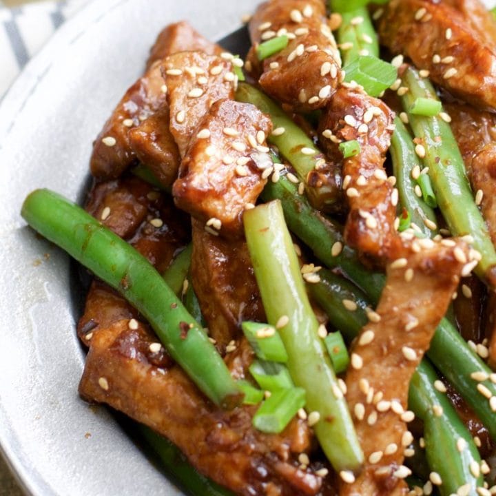 One Pan Keto Sesame Pork and Green Beans has just 4.5 net carbs per serving and is loaded with tangy Asian flavor!