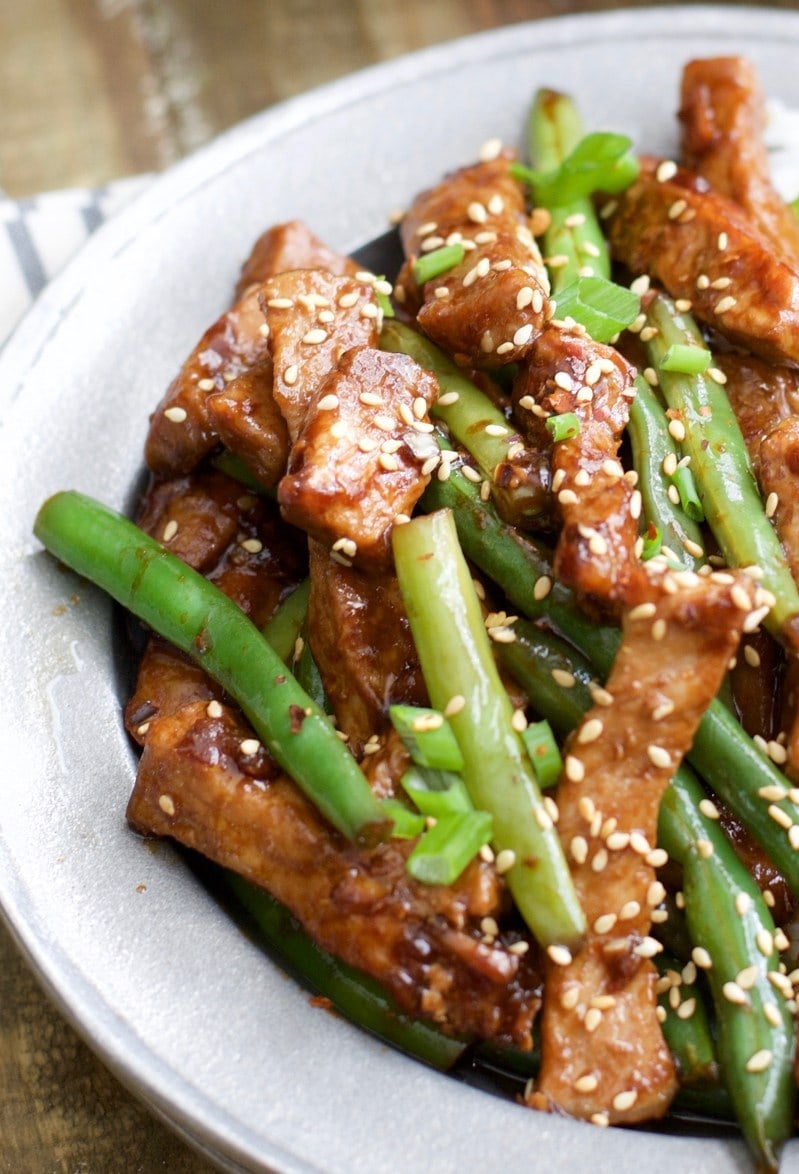 One Pan Keto Sesame Pork and Green Beans has just 4.5 net carbs per serving and is loaded with tangy Asian flavor!