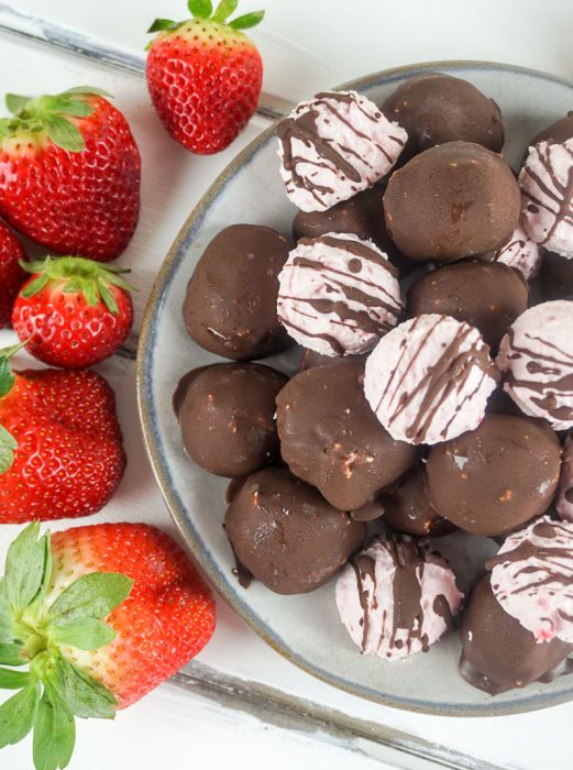 Keto Chocolate Covered Strawberry Fat Bombs are the perfect sweet to treat yourself with this Valentine’s Day! With only 0.8 net carbs per ball, you will be hooked!