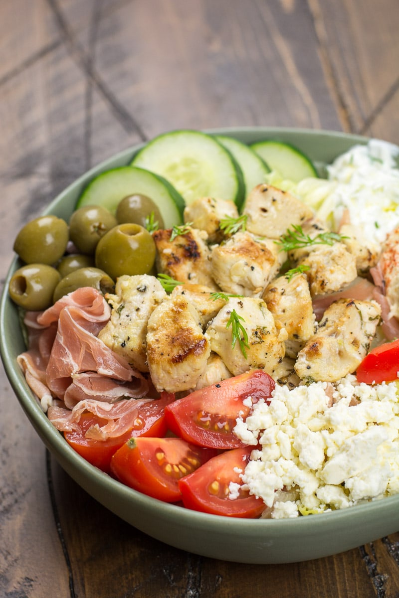 Try these Greek Chicken Power Bowls perfect for a low carb dinner or easy, healthy meal prep!