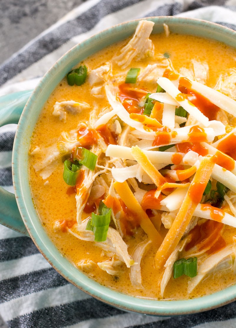 This low carb Instant Pot Buffalo Chicken Soup is loaded with tender shredded chicken, spicy buffalo sauce and tons of cheese! Under 5 net carbs per serving and perfect for keto meal prep!