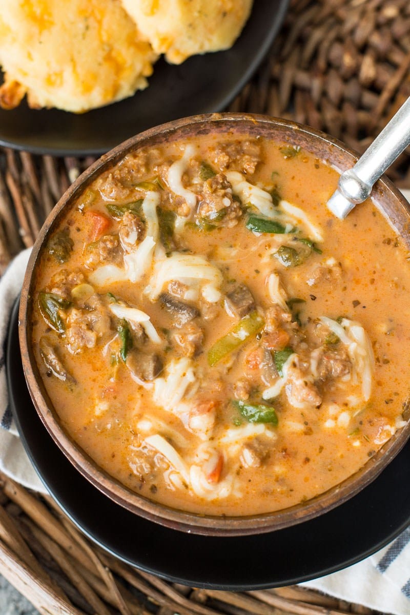 This easy Instant Pot Pizza Soup is loaded with meat and vegetables in an ultra creamy broth! At about 7 net carbs per serving this is a low carb soup you’ll enjoy all winter long!