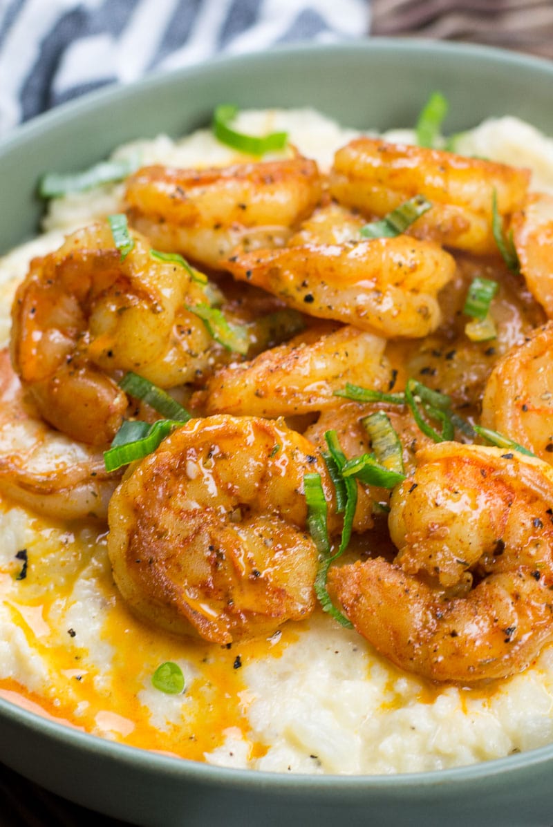 close up of low carb shrimp and cheese grits 