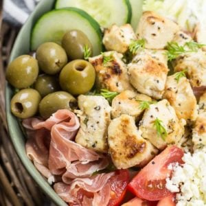 Try these Greek Chicken Power Bowls perfect for a low carb dinner or easy, healthy meal prep!