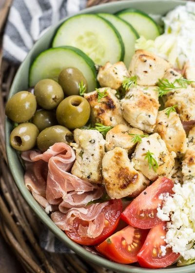 Try these Greek Chicken Power Bowls perfect for a low carb dinner or easy, healthy meal prep!