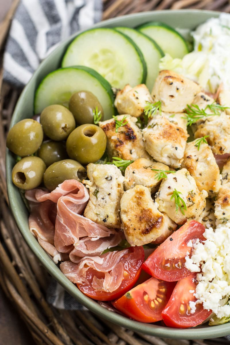 Try these Greek Chicken Power Bowls perfect for a low carb dinner or easy, healthy meal prep!