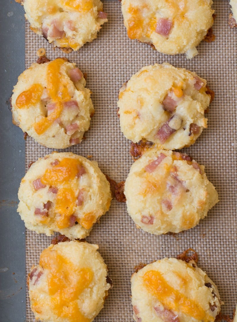 These Keto Ham and Cheese Biscuits are the perfect easy keto breakfast! Each soft, fluffy biscuit is loaded with cheese and ham and has less than 2 net carbs each!