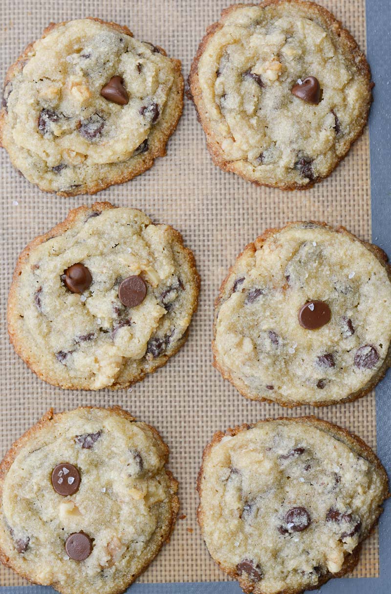 This is the perfect Keto Chocolate Chip Cookie recipe! These low carb cookies are packed with dark chocolate chips and pecans all for only about one net carb each!