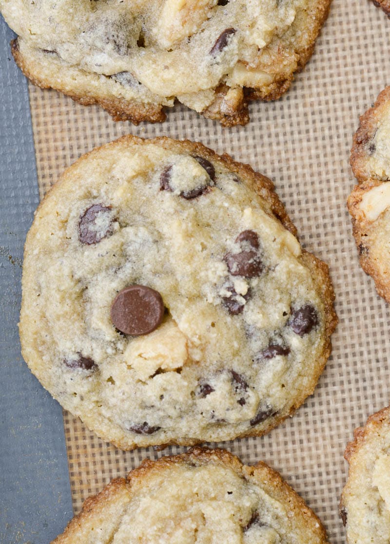 This is the perfect Keto Chocolate Chip Cookie recipe! These low carb cookies are packed with dark chocolate chips and pecans all for only about one net carb each!