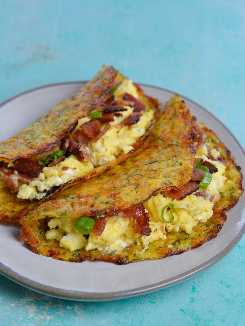 two keto breakfast tacos on a plate 