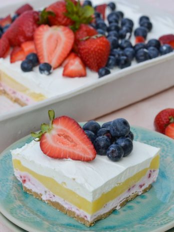 This No Bake Strawberry Cheesecake Lush is a quick and easy four layer dessert bursting with flavor!