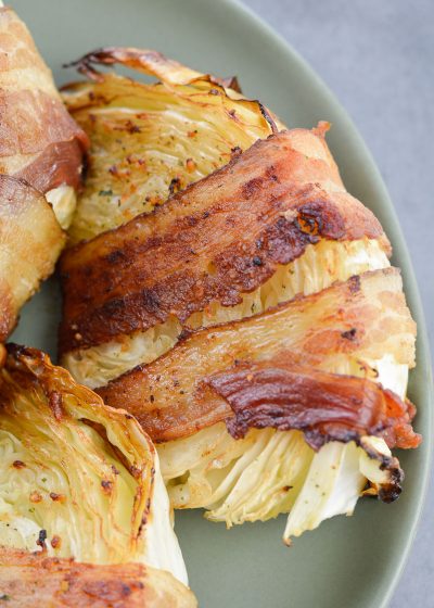 This easy Keto Bacon Wrapped Cabbage is a tasty low carb side dish that can be grilled or baked!