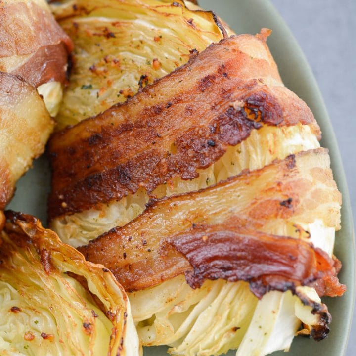 This easy Keto Bacon Wrapped Cabbage is a tasty low carb side dish that can be grilled or baked!