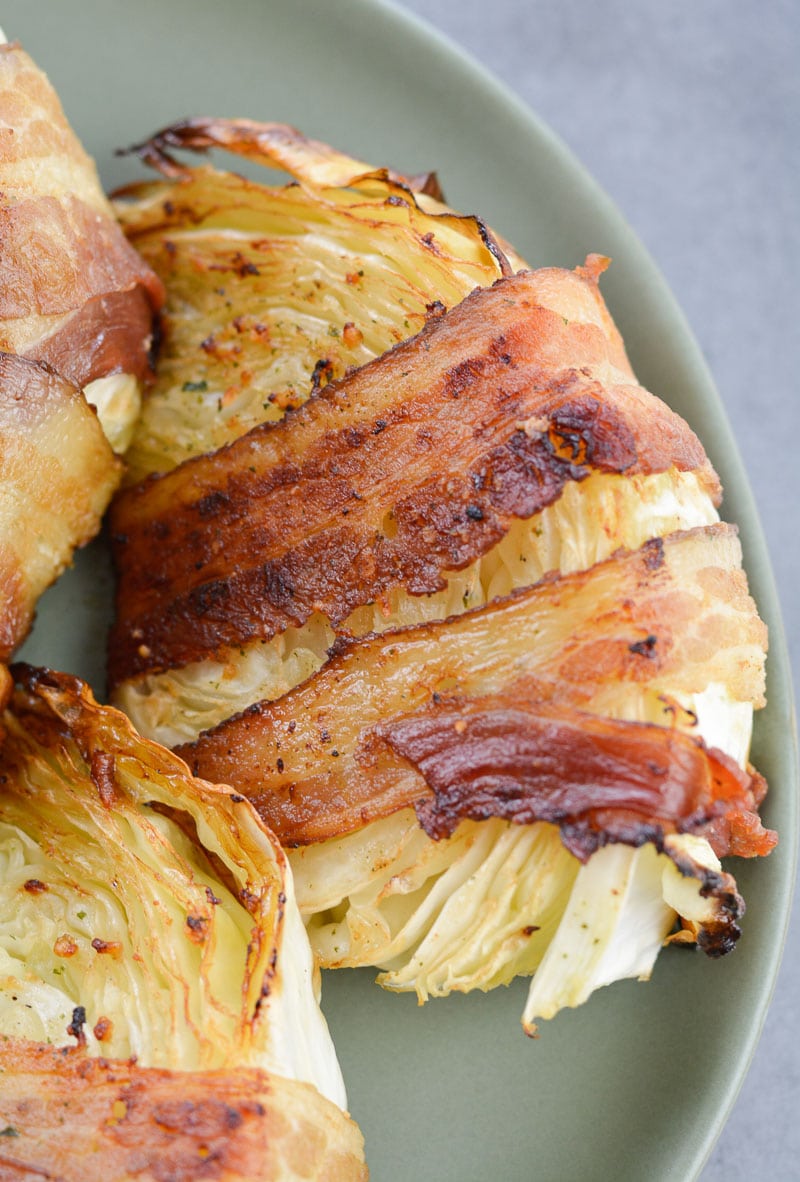 This easy Keto Bacon Wrapped Cabbage is a tasty low carb side dish that can be grilled or baked!