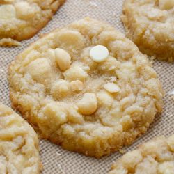 These Keto White Chocolate Macadamia Nut Cookies are the perfect low carb dessert! Each cookie is packed with sweet white chocolate chips and salty macadamia nuts for about 3 net carbs each!