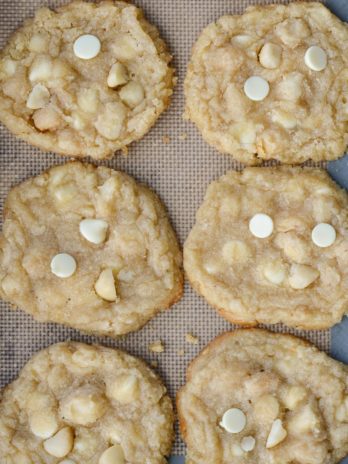 These Keto White Chocolate Macadamia Nut Cookies are the perfect low carb dessert! Each cookie is packed with sweet white chocolate chips and salty macadamia nuts for about 3 net carbs each!