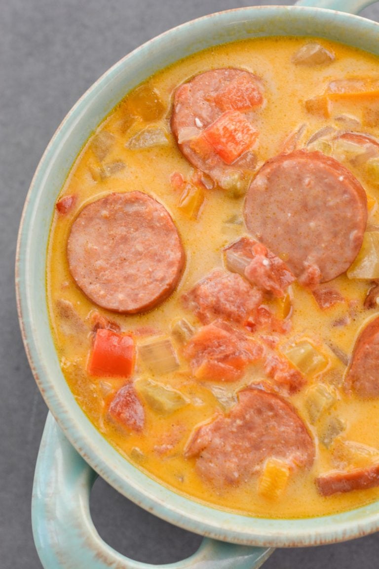 Cheesy Smoked Sausage Soup (low carb + keto) Maebells