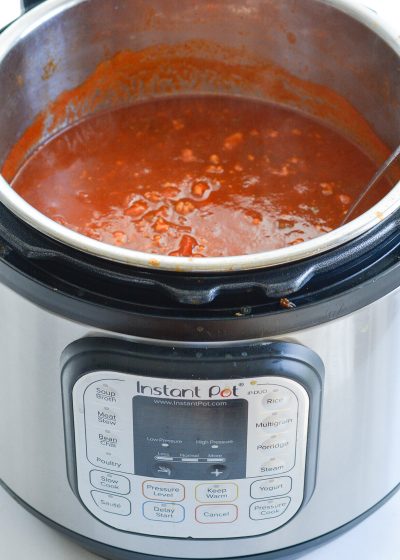 This Instant Pot No Bean Chili is loaded with ground beef, tomatoes and spices! This keto-friendly chili recipe has just 15 minutes cooking time and about 8 net carbs per serving!