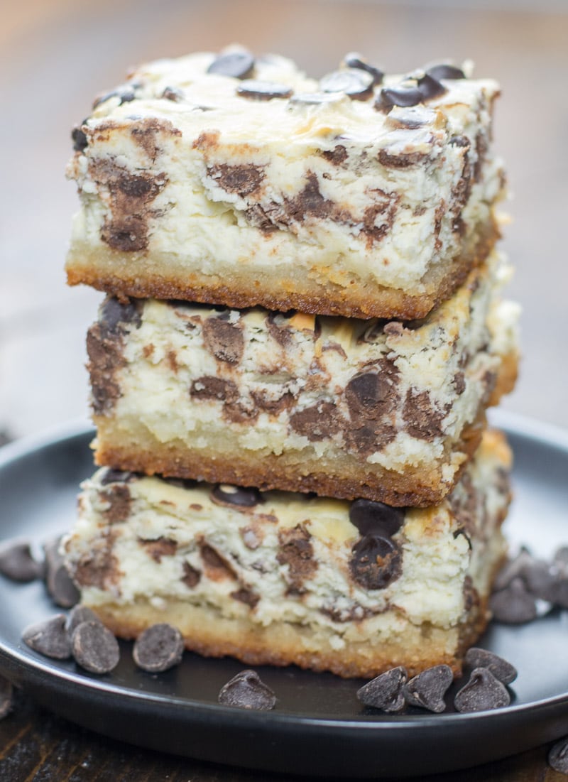 These Keto Chocolate Chip Cheesecake Bars are creamy, dreamy and low carb! At just 2.4 net carbs per bar, these sweet treats won't break your keto diet.