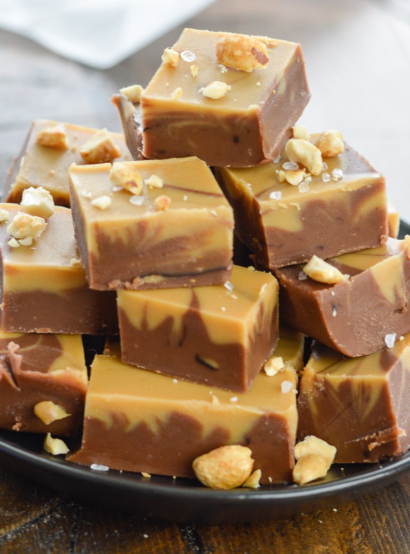 This Low Carb Peanut Butter Chocolate Fudge has about 2 net carbs per slice and is the perfect keto and diabetic-friendly dessert!