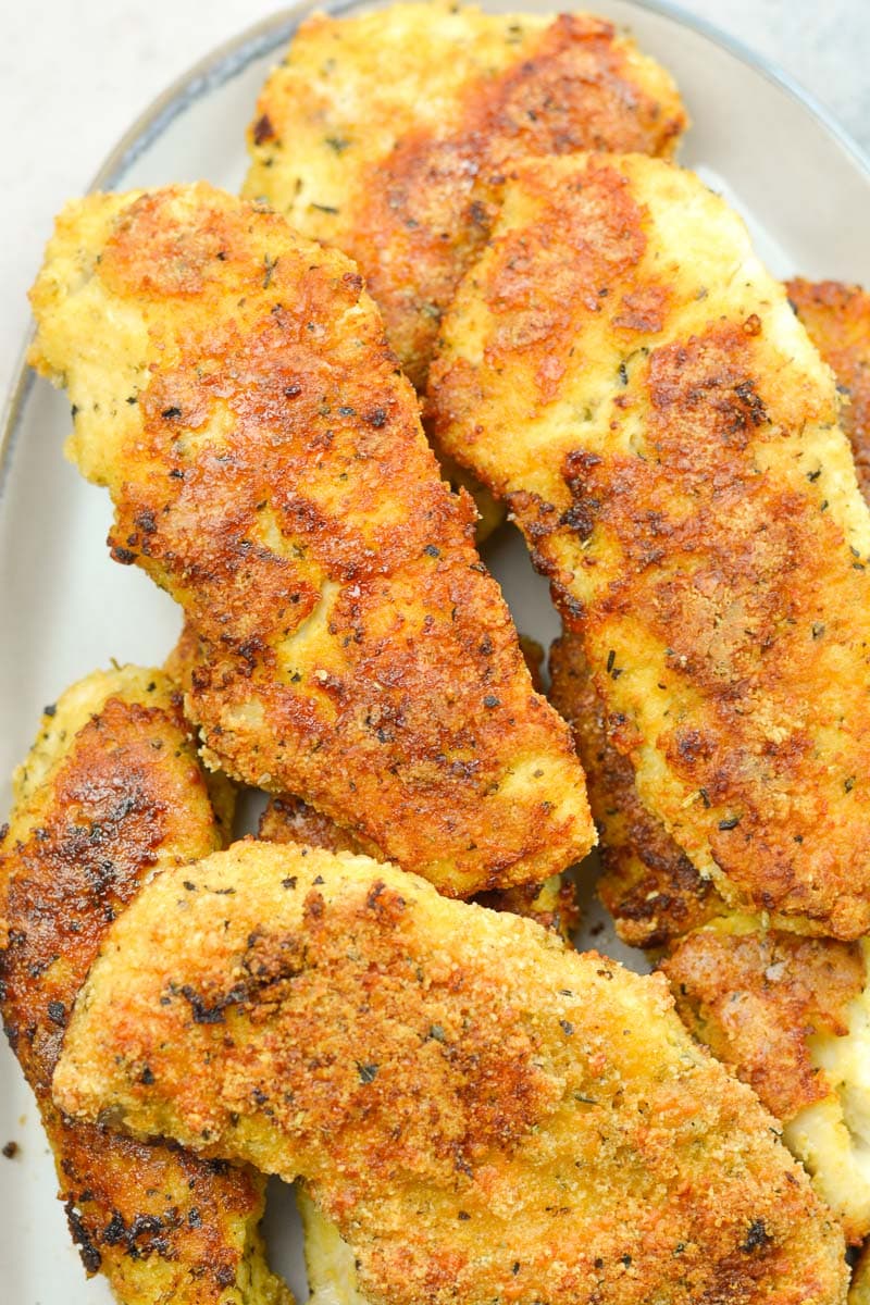 These Easy Keto Chicken Tenders can be made in the air fryer or oven and contain about 2 net carbs per serving! 