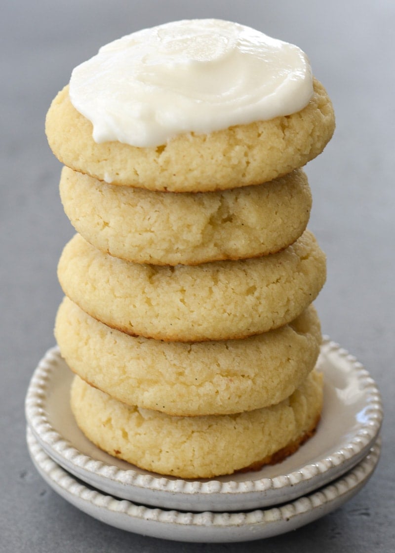 A stack of low carb sugar cookies on a white plate 