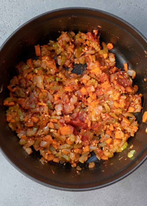 lobster bisque ingredients in dutch oven