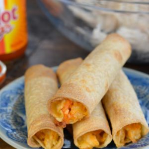 These 6-ingredient Buffalo Chicken Taquitos make an excellent, super-filling snack or dinner! Start with cooked, shredded chicken to have them ready in 30 minutes!