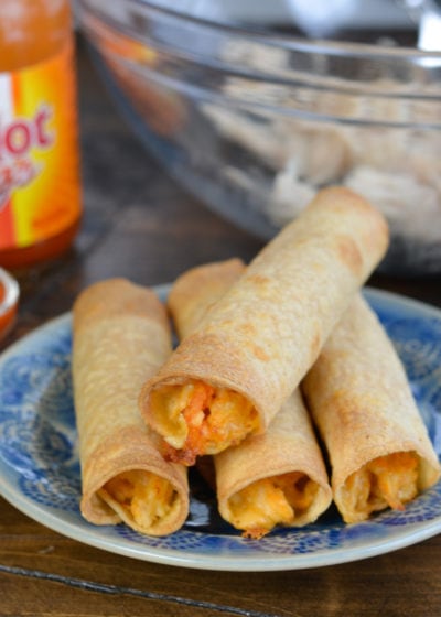 These 6-ingredient Buffalo Chicken Taquitos make an excellent, super-filling snack or dinner! Start with cooked, shredded chicken to have them ready in 30 minutes!